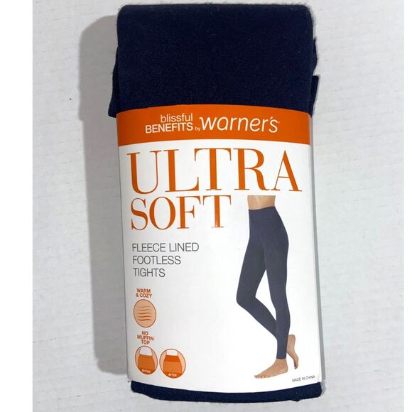 NEW 2 Pack L XL Ultra Soft Fleece Lined Footless Tights Blissful Benefits Warner - Picture 4 of 5